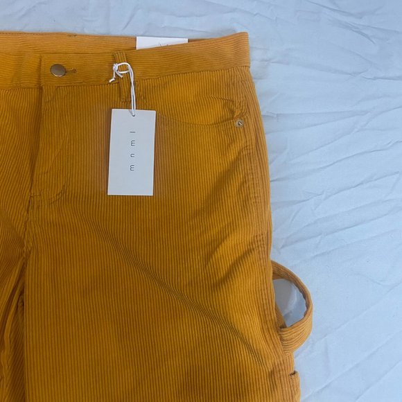 NWT MNML Yellow Corduroy 34 x 30 Strapped Carpenter Work Pants Y2K Utility - Picture 3 of 11